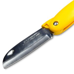 Seki Japan Folding Fruit Knife, Small Peeling Knife, 3.3-inch stainless steel blade with yellow plactic handle, for kitchen and outdoor
