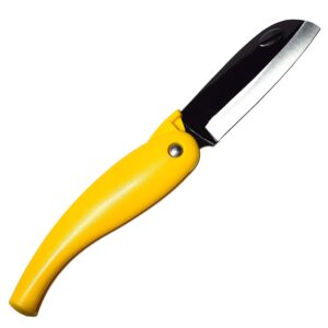 Seki Japan Folding Fruit Knife, Small Peeling Knife, 3.3-inch stainless steel blade with yellow plactic handle, for kitchen and outdoor