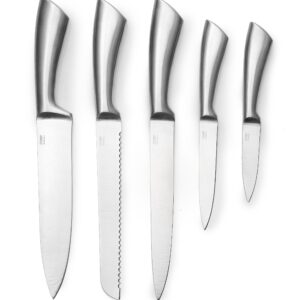 Cheer Collection Stainless Steel Chef Knife Set with Acrylic Stand (6-Piece) Professional Kitchen Utensils - Sharp Serrated and Standard Blades for Mincing, Chopping, Slicing