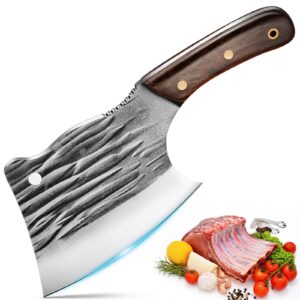 zeng meat cleaver knife, butcher knife, cleaver knife with full tang handle, hand forged chef knife stainless steel kitchen knife for camping outdoor restaurant
