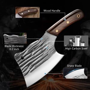 ZENG Meat Cleaver Knife, Butcher Knife, Cleaver Knife with Full Tang Handle, Hand Forged Chef Knife Stainless Steel Kitchen Knife for Camping Outdoor Restaurant