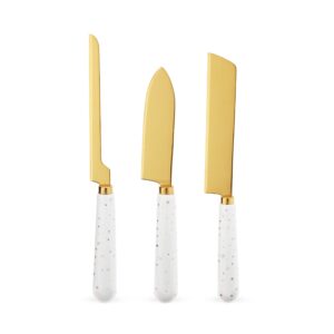 twine 3 piece knives set with ceramic star pattern handles for hard and soft cheese, set of 1, white