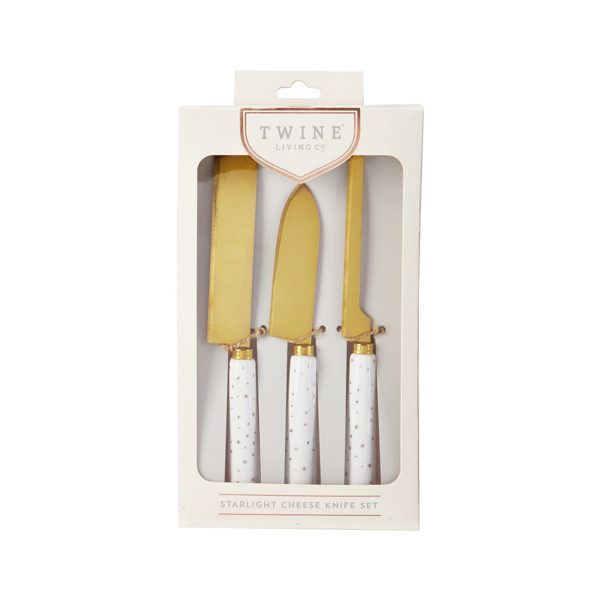 Twine 3 Piece Knives Set with Ceramic Star Pattern Handles for Hard and Soft Cheese, Set of 1, White