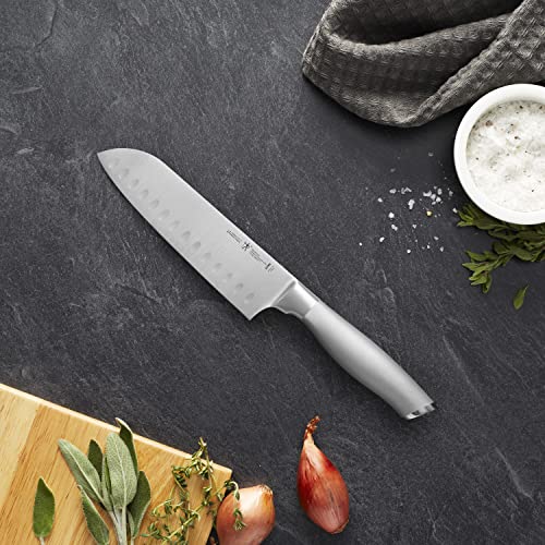 HENCKELS Modernist Razor-Sharp Hollow Edge Santoku Knife 5 inch, German Engineered Informed by 100+ Years of Mastery, Gray