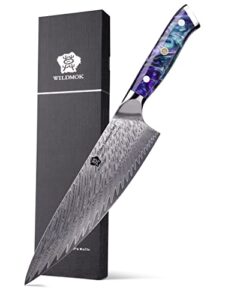 wildmok chef knife, 8 inch damascus japanese chef's knives, resin handle kitchen knife, sharp knives kitchen cooking knife, chef's knives including gift box