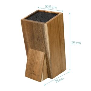 Navaris Universal Knife Block Holder - Acacia Wood Stand with Bristles to Fit Different Sizes of Knives - Angled Design, 9.8" x 5.9" x 4.1’"