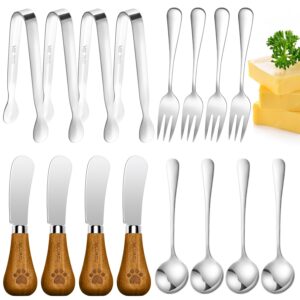cheese butter spreader knife set charcuterie accessories stainless steel standing spreader knives with wooden handle charcuterie board utensils mini serving tongs spoons and forks for appetizer pastry