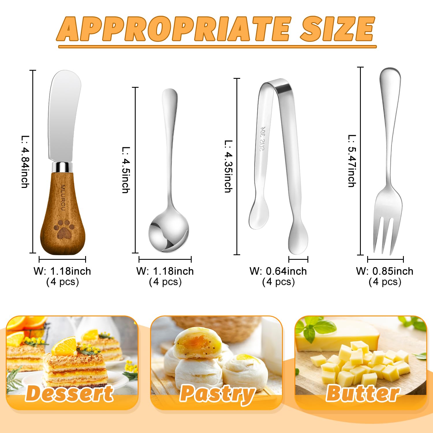 Cheese Butter Spreader Knife Set Charcuterie Accessories Stainless Steel Standing Spreader Knives with Wooden Handle Charcuterie Board Utensils Mini Serving Tongs Spoons and Forks for Appetizer Pastry
