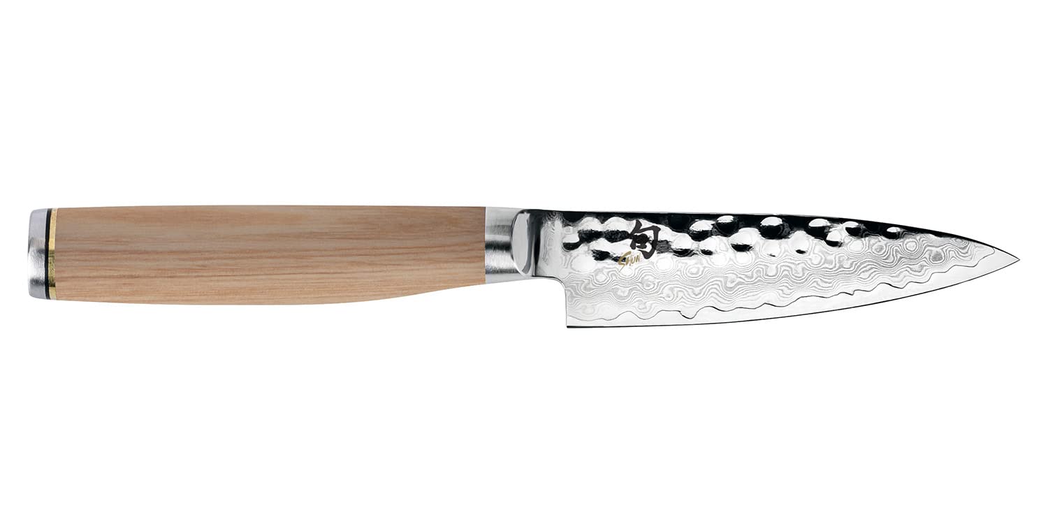 Shun Premier Blonde Paring Knife, 4 inch VG-MAX Stainless Steel Blade with Tsuchime Finish and Pakkawood Handle, Cutlery Handcrafted in Japan, Silver