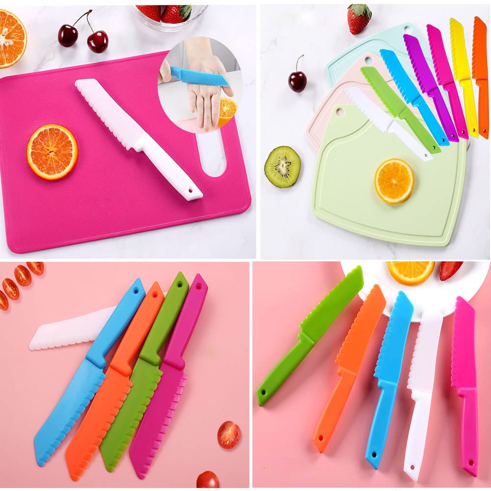 FACATH 7 Pieces Plastic Kid Kitchen Knife Set, Reusable Nylon Chef Knife Children's Safe Cooking Knives for Baking, Fruit, Bread, Cake, Lettuce Knife, Salad Knife