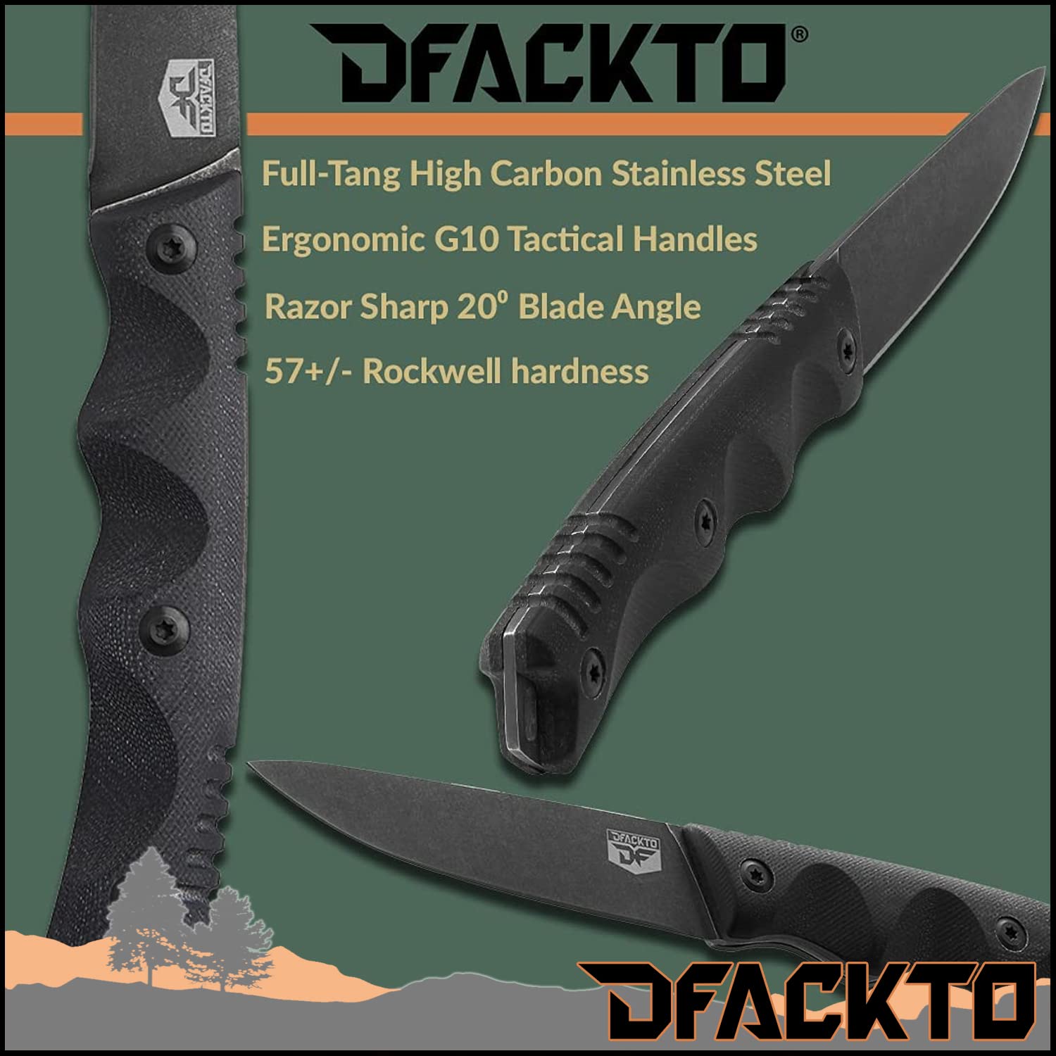 DFACKTO Interceptor 3.5 Inch Paring Knife for Kitchen and Camping, Stonewashed High Carbon Stainless Steel, Tactical G10 Handle, Black, BBQ, Cooking Utensil for Travel