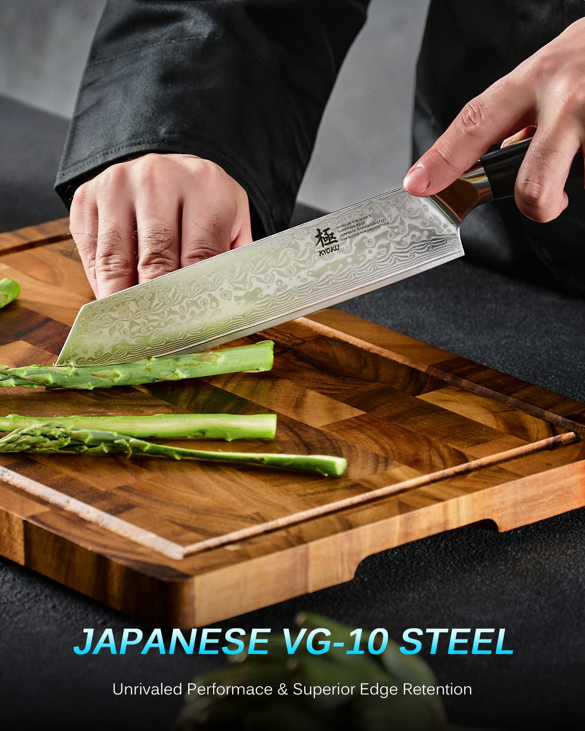 KYOKU Kiritsuke Chef Knife - Gin Series - 8.5" Multipurpose Professional Chef Knife, Japanese VG10 Damascus Stainless Steel Kitchen Knife with Silver Ion Blade G10 Handle Mosaic Pin
