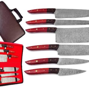 GladiatorsGuild G30 Professional Kitchen Knives Damascus Steel Utility Chef Kitchen Knife Set Red Patook & Wenge Wood with Chopper/Cleaver Pocket Case Chef Knife Roll Bag G30 (1030)