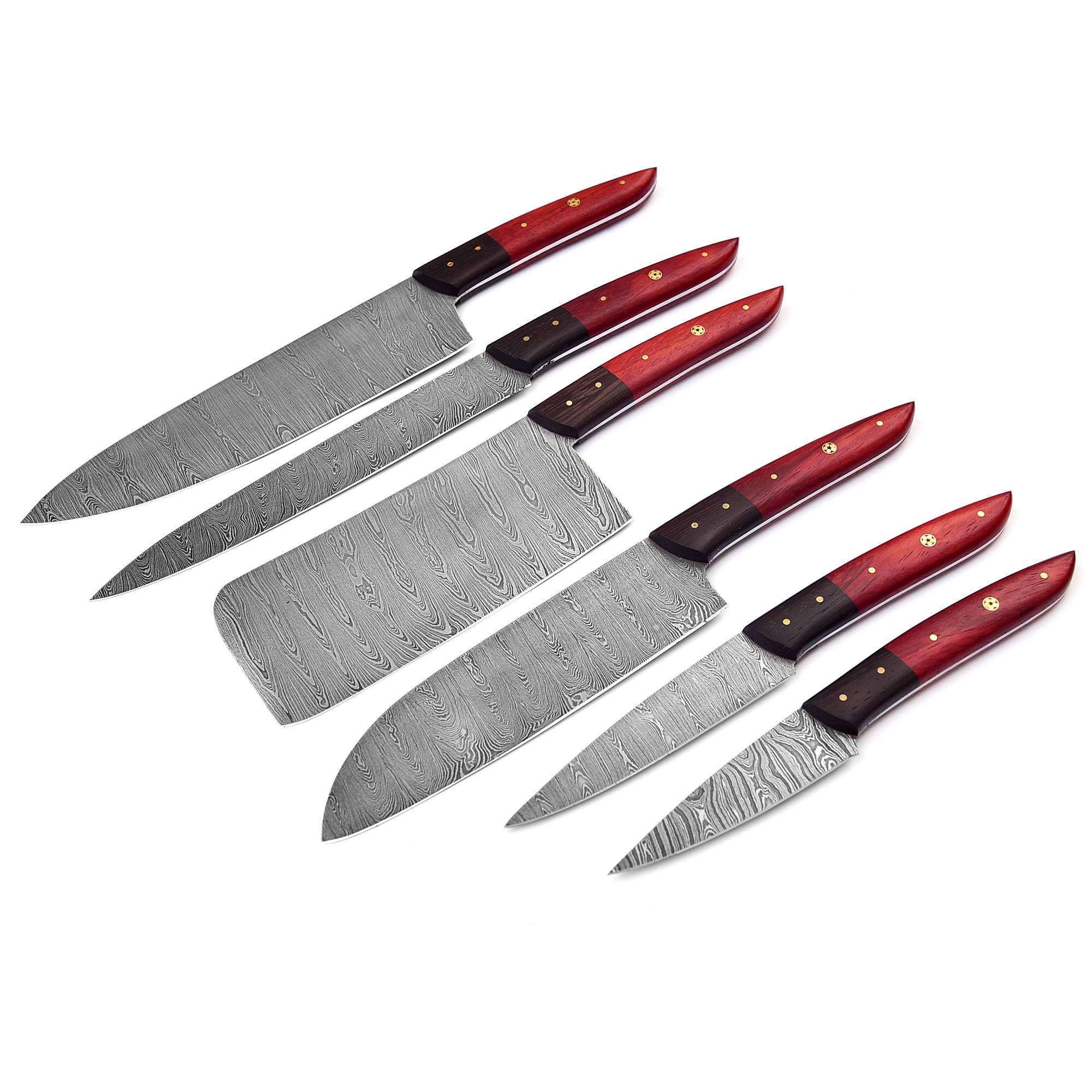 GladiatorsGuild G30 Professional Kitchen Knives Damascus Steel Utility Chef Kitchen Knife Set Red Patook & Wenge Wood with Chopper/Cleaver Pocket Case Chef Knife Roll Bag G30 (1030)