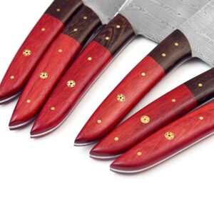 GladiatorsGuild G30 Professional Kitchen Knives Damascus Steel Utility Chef Kitchen Knife Set Red Patook & Wenge Wood with Chopper/Cleaver Pocket Case Chef Knife Roll Bag G30 (1030)