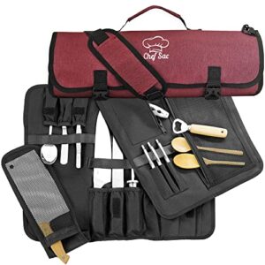 chef knife roll bag | 8+ slots for knives & kitchen tools | water resistant knife bag | knife carrying case only, tools not included | chef knife bag for professional chefs & culinary students (red)