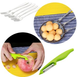 Coralpearl Garnish Shape Tool Set for Fruit Vegetable:Melon Baller Scoop,Apple Corer Slicer Remover,Carving Cutter Knife,Dig Pulp Separator,Citrus Lemon Peeler,Chopping Board,Forks Kitchen Gadget (9)