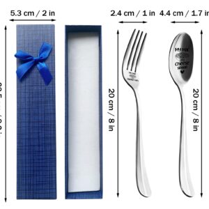 HSSPIRITZ 2 Pieces My Mac and Cheese Stainless Engraved Spoon Fork Set, Kitchen Restaurant Long Handle Dinner Spoons and forks for Friends,Women,Sister Birthday Cheese macaroni Lovers Christmas Gifts