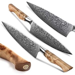 HEZHEN-67 LAYES Damascus Steel Kitchen Knife Set 2PCS,8.3'' Chef knife 5" Utility Knife Figured Sycamore Wood Handle with Gift Box