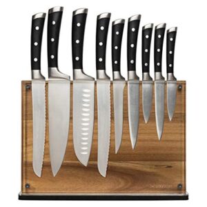 stylish large magnetic knife holder - holds 16+ knives | acacia wooden knife block without knives | wide kitchen magnetic knife holder | double sided kitchen knife storage organizer block