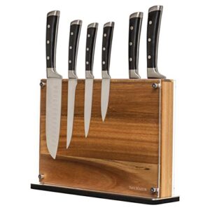 Stylish Large Magnetic Knife Holder - Holds 16+ Knives | Acacia Wooden Knife Block Without Knives | Wide Kitchen Magnetic Knife Holder | Double Sided Kitchen Knife Storage Organizer Block