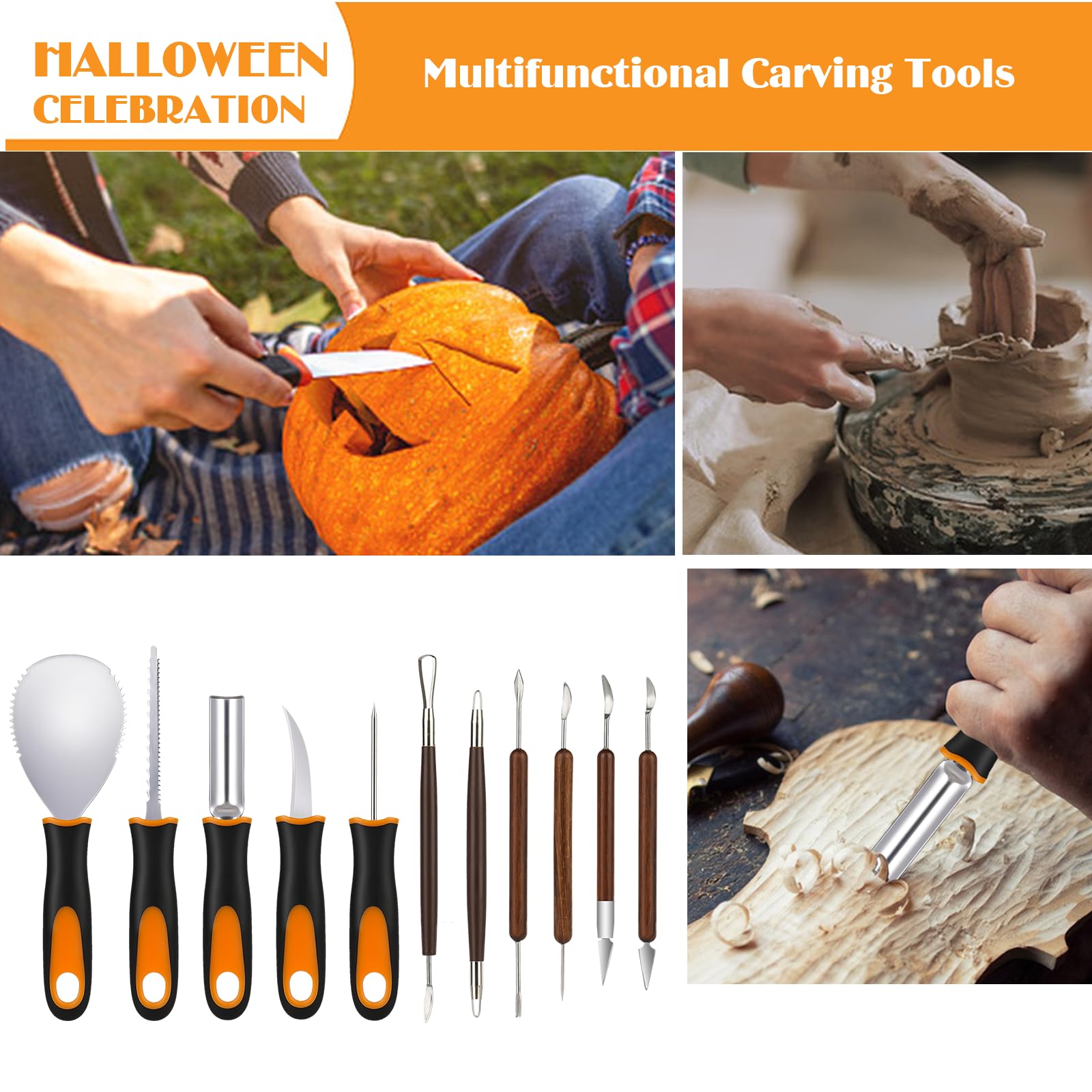 NESSTU Pumpkin Carving Kit with Stencils, 28 PCS Halloween Pumpkin Carving Tools, Professional Pumpkin Carving Set, Heavy Duty Stainless Steel Jack-O-Lanterns Pumpkin Carving Knife for Kids Adults