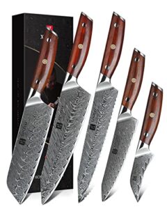 xinzuo 5-piece damascus kitchen knife set, 67 layer high carbon stainless steel forged blade,professional chef knife set with gift box,razor sharp,rosewood handle - yi series