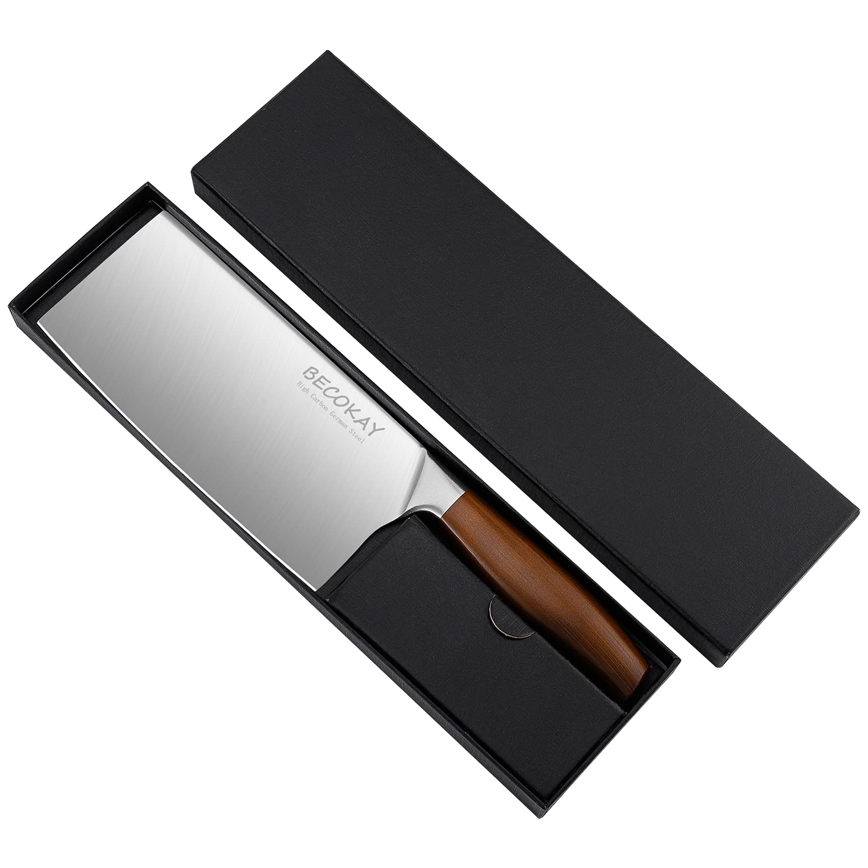 BECOKAY Meat Cleaver 7 inch Vegetable Cleaver Knife - Chinese Chef's Knife German High Carbon Stainless Steel Butcher Knife with Ergonomic Handle for Home Kitchen and Restaurant