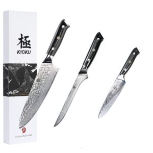 kyoku shogun series 8" professional chef knife + 7" boning knife + 6" utility chef knife - japanese vg10 steel core forged damascus blade