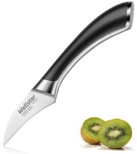 birds beak paring knife, wellstar 2.75 inch potato tourne peeling knife, super sharp german stainless steel forged blade and full tang handle for fruit and vegetable garnishing cutting, c-style series