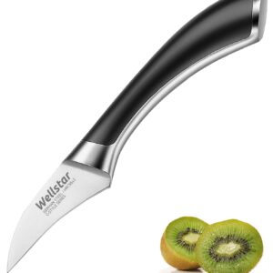 Birds Beak Paring Knife, WELLSTAR 2.75 Inch Potato Tourne Peeling Knife, Super Sharp German Stainless Steel Forged Blade and Full Tang Handle for Fruit and Vegetable Garnishing Cutting, C-Style Series