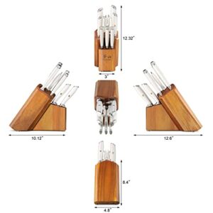 Cangshan L1 Series White 1026078 German Steel Forged 12-Piece Knife Block Set with 6 Steak Knives, Acacia Block