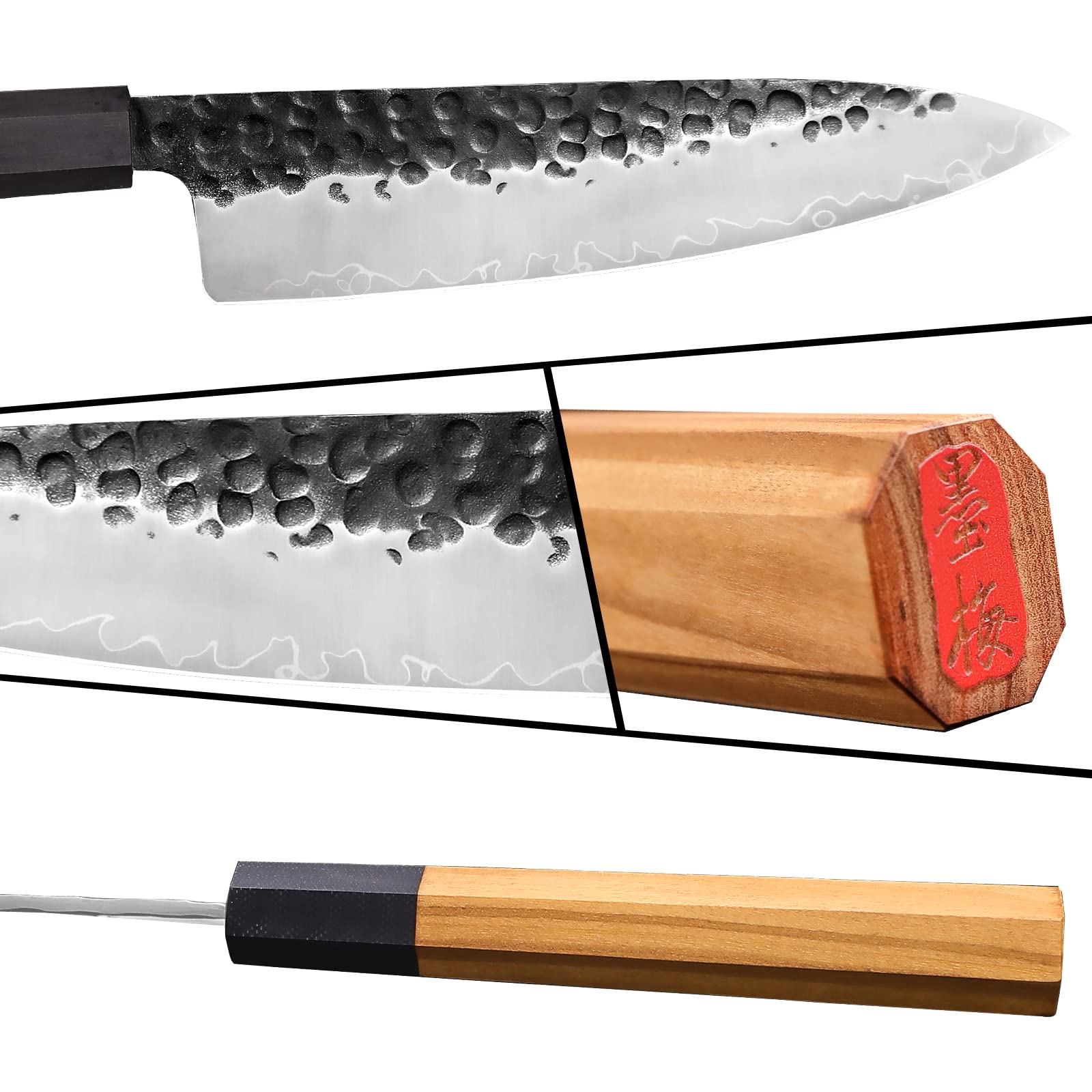 Ink Plums 8 Inch Professional Kitchen Knife,High Carbon Steel Ultra Sharp Chef's Knife with Olivewood Handle & Gift Box