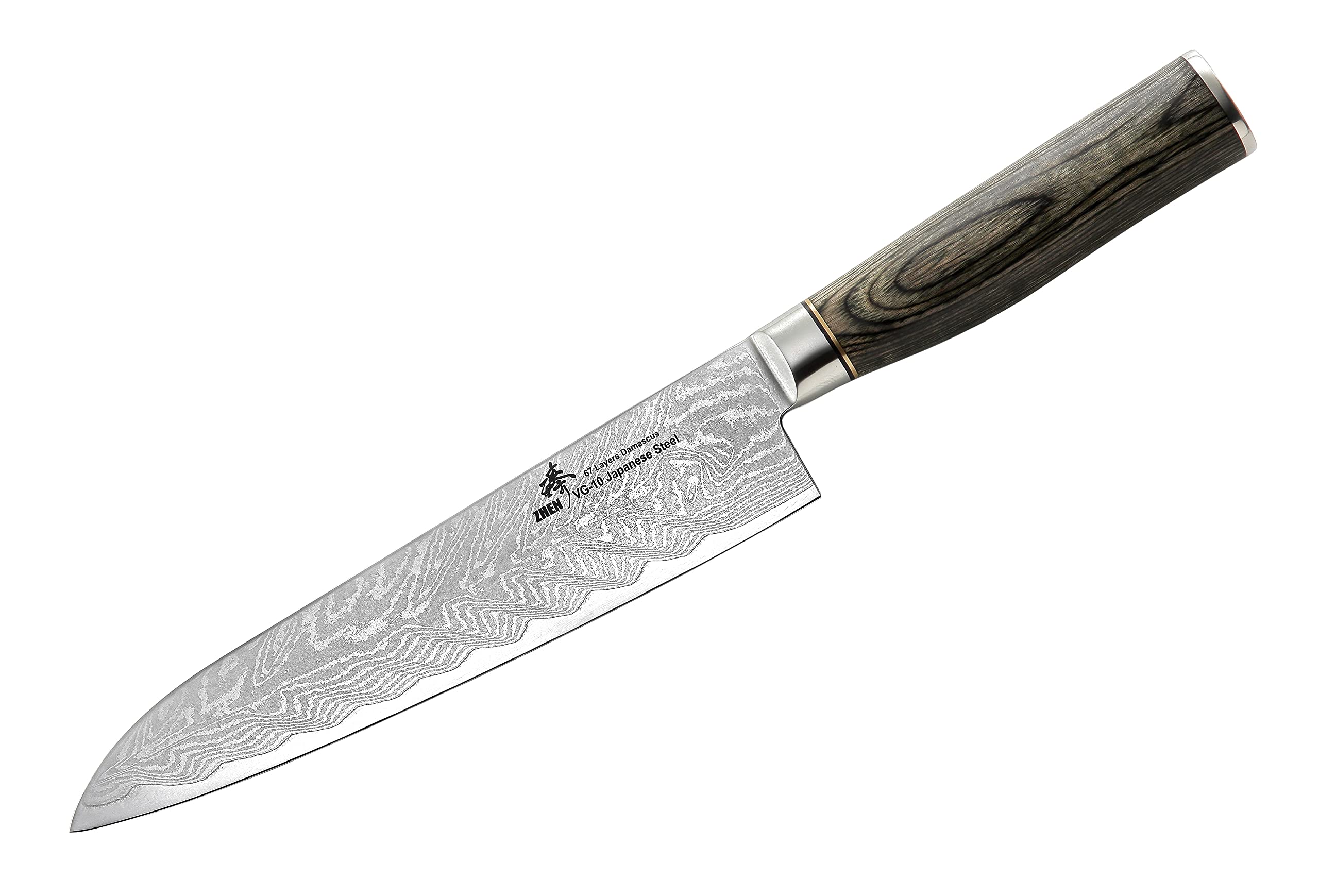 ZHEN D5P Japanese VG-10 67 Layers Damascus Steel Chef Knife 8-inch Cutlery , Brown