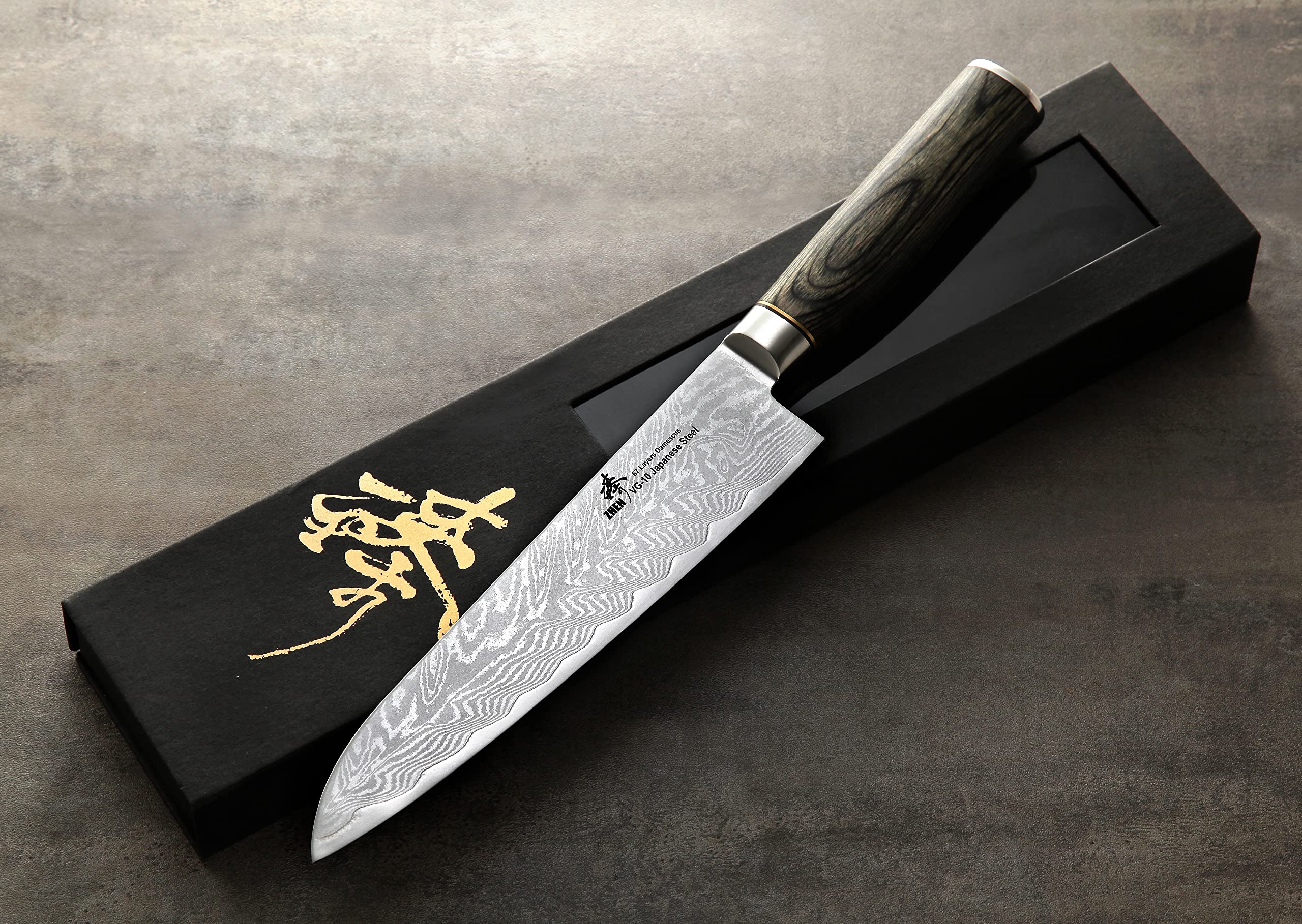 ZHEN D5P Japanese VG-10 67 Layers Damascus Steel Chef Knife 8-inch Cutlery , Brown