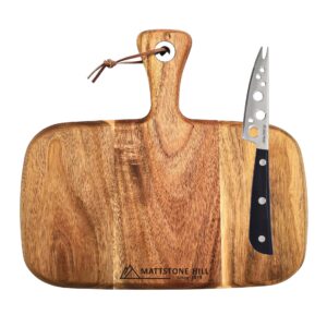 cheese board & cheese knife set, mattstone hill acacia cheese knife board set - soft & semi hard cheese knife, charcuterie board, wood serving platter