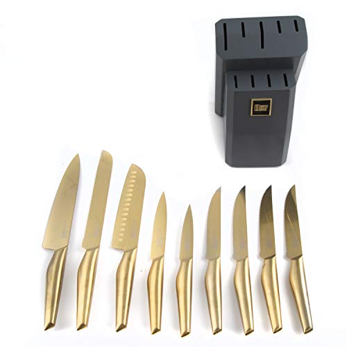 Cambridge Silversmiths Robert Irvine 10-Piece Hollow Handle Cutlery Block in Brushed Gold