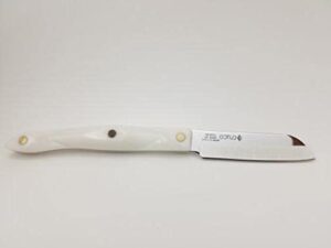 cutco model 3720 white (pearl) santoku paring knife with high carbon stainless 3" blade and 5" handle in factory-sealed plastic bag.