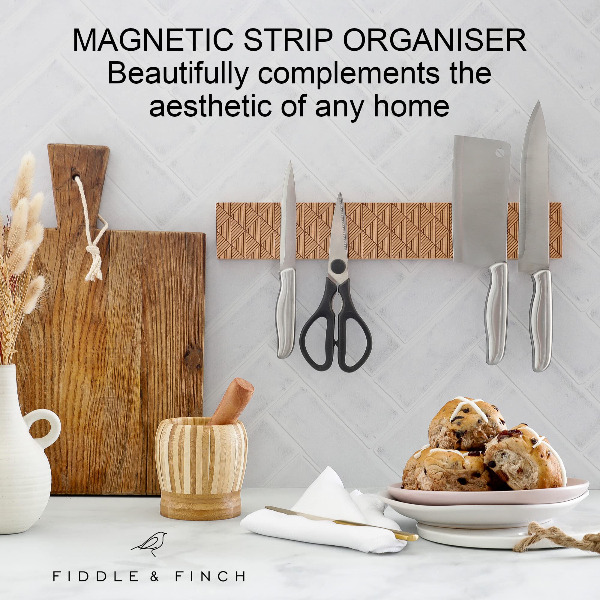 Magnetic Strip Knife Holder – Etched Wood Knife Rack or Bar with Hardware for Hanging & Wall Mounting. – Kitchen Utensil Organizer & Storage by Fiddle & Finch, 16 Inch. Diamond Daze