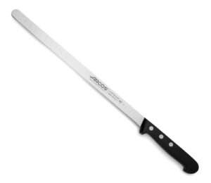 arcos salmon knife / fish knife 11 inch nitrum stainless steel and 290 mm blade. ergonomic polyoxymethylene pom handle. series universal. long, sturdy blade and serrated edge. easily cuts. color black