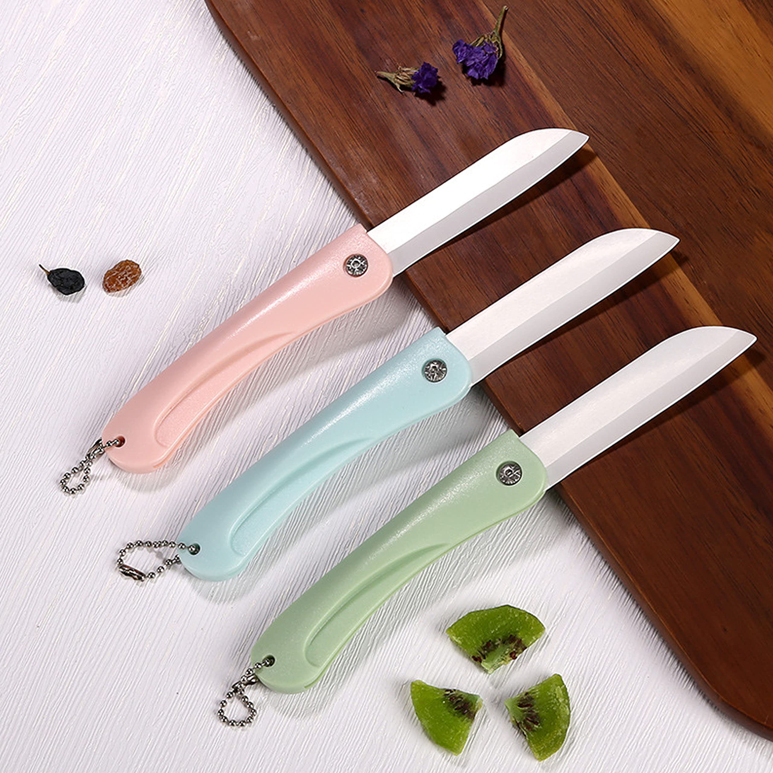 gajing Ceramic Folding Knife Set 3-Piece Fruit Paring Knife Lightweight 0.83 Ounce with 3 inches Blade For Travel,Picnic,Camping Carried by Women,Girls