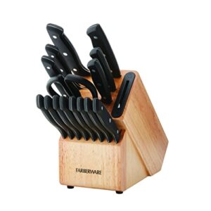 farberware edgekeeper triple rivet block set with built in knife sharpener, 16-piece, black