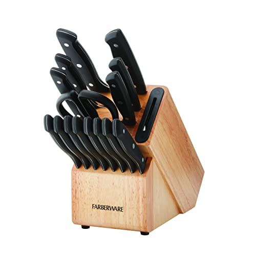 Farberware Edgekeeper Triple Rivet Block Set with Built in Knife Sharpener, 16-Piece, Black