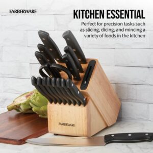 Farberware Edgekeeper Triple Rivet Block Set with Built in Knife Sharpener, 16-Piece, Black