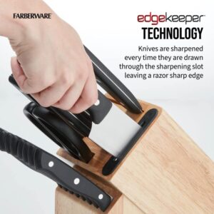 Farberware Edgekeeper Triple Rivet Block Set with Built in Knife Sharpener, 16-Piece, Black