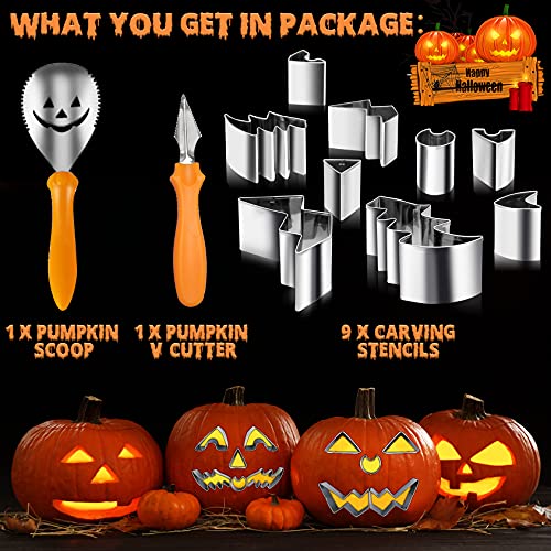 Pumpkin-Carving-Kit,Halloween-Decorations-Pumpkin-Carving-Tools with Stencils for Kids Adults Family DIY,11PCS Heavy Duty Stainless Steel Pumpkin Carving Set Carver Tool Outdoor Gifts for Halloween