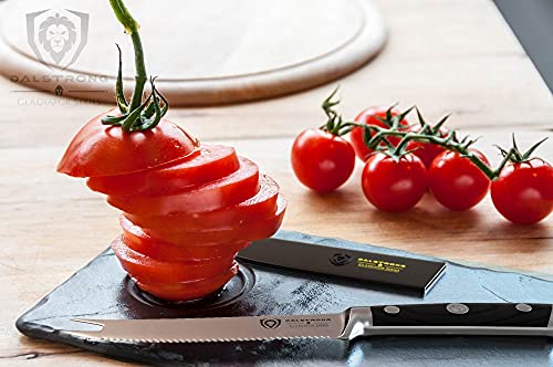 Dalstrong Tomato Slicing Knife - Gladiator Series Elite - 5" - Serrated Utility - German High Carbon Steel - Black Handle - Sheath Included - NSF Certified