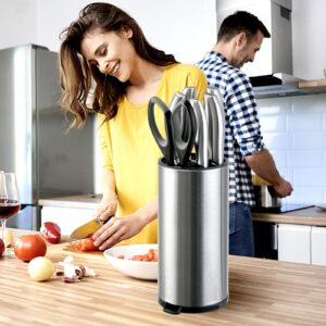 BIARTS Universal Knife Block without Knives Stainless Steel Knife Holder for Kitchen Counter with Drainage Hole, Knife Storage for Countertop Modern Design, Round, 4.6"L x 5"W x 9.4"H