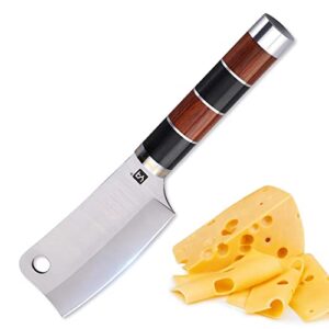 yq premium cheese knife for charcuterie boards,multipurpose cheese cutter cheese cleaver,hard cheese cutting knife,3.2" colorful wooden handle,gift box