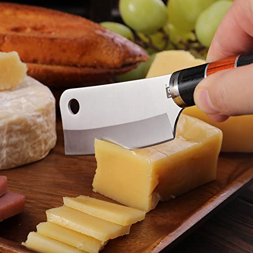 YQ Premium Cheese Knife for Charcuterie Boards,Multipurpose Cheese Cutter Cheese Cleaver,Hard Cheese Cutting Knife,3.2" Colorful Wooden Handle,Gift Box